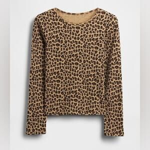 GAP Kids Tan Leopard Print Waffle Knit Long Sleeve Shirt Size M